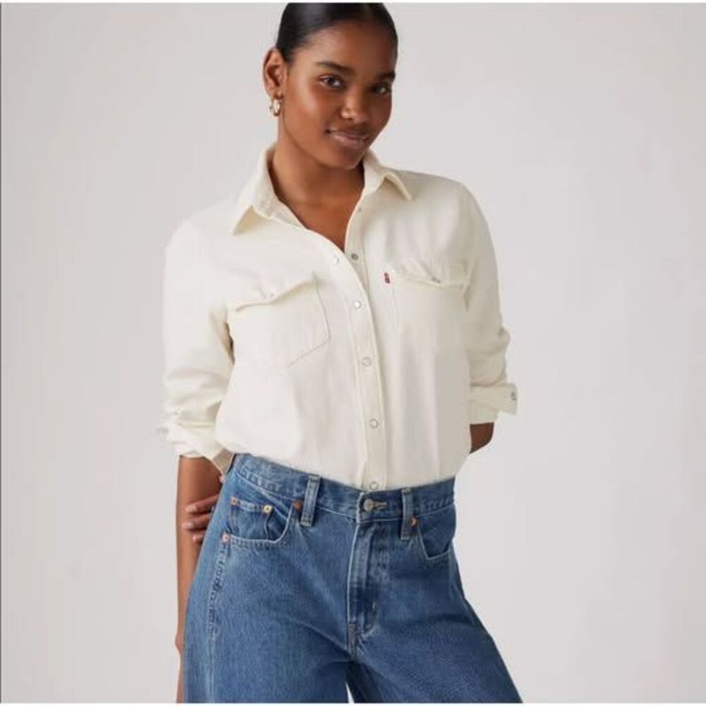 Levi's Essential Western Denim Shirt | Women's L | White Ecru | NWT